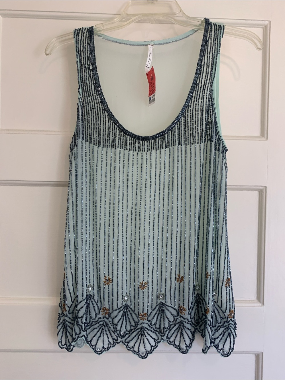 Willow & Clay Mint Tank Top with Navy Beaded Stripes